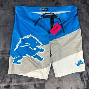 NWT FOCO Board Shorts Men Large Blue Detroit Lions NFL Colorblock Logo